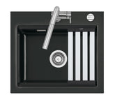 SYSTEMCERAM Einbauspüle Kara 57 Nero 68 inkl. Excenterbetätigung, für 60 cm Schrankbreite, Einbauspüle mit Medio-Matte Schwarz Auflage keine Beckenlage 50020268