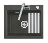 SYSTEMCERAM Einbauspüle Kara 57 Schiefer 85 inkl. Excenterbetätigung, für 60 cm Schrankbreite, Einbauspüle mit Medio-Matte Alu Auflage keine Beckenlage 50020285