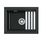 SYSTEMCERAM Einbauspüle Kara 50 U/g Nero 68 inkl. Excenterbetätigung, für 60 cm Schrankbreite, Spüle zum Unterbau mit geschliffener Oberseite, mit Medio-Matte Schwarz Unterbau keine Beckenlage 54020268