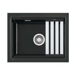 SYSTEMCERAM Einbauspüle Kara 50 U/g Nero 68 inkl. Excenterbetätigung, für 60 cm Schrankbreite, Spüle zum Unterbau mit geschliffener Oberseite, mit Medio-Matte Schwarz Unterbau keine Beckenlage 54020268
