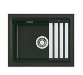 SYSTEMCERAM Einbauspüle Kara 50 U/g Nigra 87 inkl. Excenterbetätigung, für 60 cm Schrankbreite, Spüle zum Unterbau mit geschliffener Oberseite, mit Medio-Matte Schwarz Unterbau keine Beckenlage 54020287