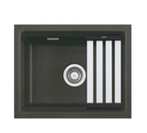 SYSTEMCERAM Einbauspüle Kara 50 U/g Schiefer 85 inkl. Excenterbetätigung, für 60 cm Schrankbreite, Spüle zum Unterbau mit geschliffener Oberseite, mit Medio-Matte Alu Unterbau keine Beckenlage 54020285