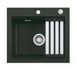 SYSTEMCERAM Einbauspüle Kara 57 F Eibe 56 inkl. Handbetätigung, für 60 cm Schrankbreite, Spüle zum flächenbündigen Einbau mit Medio-Matte Alu, inkl. 4 x Eckradien R 10 Auflage keine Beckenlage 55020156