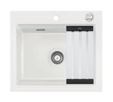 SYSTEMCERAM Einbauspüle Kara 57 F Grönland 12 inkl. Excenterbetätigung, für 60 cm Schrankbreite, Spüle zum flächenbündigen Einbau mit Medio-Matte Alu, inkl. 4 x Eckradien R 10 Auflage keine Beckenlage 55020212