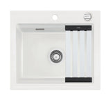 SYSTEMCERAM Einbauspüle Kara 57 F Grönland 12 inkl. Handbetätigung, für 60 cm Schrankbreite, Spüle zum flächenbündigen Einbau mit Medio-Matte Alu, inkl. 4 x Eckradien R 10 Auflage keine Beckenlage 55020112