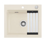 SYSTEMCERAM Einbauspüle Kara 57 F Jasmin 19 inkl. Handbetätigung, für 60 cm Schrankbreite, Spüle zum flächenbündigen Einbau mit Medio-Matte Alu, inkl. 4 x Eckradien R 10 Auflage keine Beckenlage 55020119