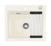 SYSTEMCERAM Einbauspüle Kara 57 F Magnolie 10 inkl. Excenterbetätigung, für 60 cm Schrankbreite, Spüle zum flächenbündigen Einbau mit Medio-Matte Alu, inkl. 4 x Eckradien R 10 Auflage keine Beckenlage 55020210