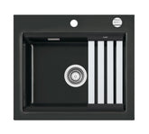 SYSTEMCERAM Einbauspüle Kara 57 F Nero 68 inkl. Excenterbetätigung, für 60 cm Schrankbreite, Spüle zum flächenbündigen Einbau mit Medio-Matte Schwarz, inkl. 4 x Eckradien R 10 Auflage keine Beckenlage 55020268