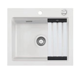 SYSTEMCERAM Einbauspüle Kara 57 F Polar 13 inkl. Excenterbetätigung, für 60 cm Schrankbreite, Spüle zum flächenbündigen Einbau mit Medio-Matte Alu, inkl. 4 x Eckradien R 10 Auflage keine Beckenlage 55020213