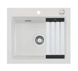 SYSTEMCERAM Einbauspüle Kara 57 F Satin 20 inkl. Handbetätigung, für 60 cm Schrankbreite, Spüle zum flächenbündigen Einbau mit Medio-Matte Alu, inkl. 4 x Eckradien R 10 Auflage keine Beckenlage 55020120