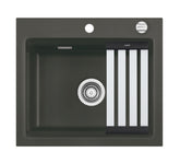 SYSTEMCERAM Einbauspüle Kara 57 F Schiefer 85 inkl. Excenterbetätigung, für 60 cm Schrankbreite, Spüle zum flächenbündigen Einbau mit Medio-Matte Alu, inkl. 4 x Eckradien R 10 Auflage keine Beckenlage 55020285