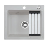 SYSTEMCERAM Einbauspüle Kara 57 F Titan 78 inkl. Excenterbetätigung, für 60 cm Schrankbreite, Spüle zum flächenbündigen Einbau mit Medio-Matte Alu, inkl. 4 x Eckradien R 10 Auflage keine Beckenlage 55020278