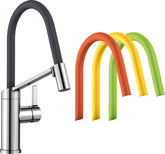 BLANCO VIU-S metallische Oberfläche Hochdruck Vier austauschbare Schlauchhüllen:
kiwi, orange, lemon, lava grey (vormontiert) chrom 524813