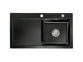SYSTEMCERAM Einbauspüle Mera 90 F Be. Re. Nero 68 inkl. Excenterbetätigung, für 50 cm Schrankbreite, Spüle zum flächenbündigen Einbau, inkl. 4 x Eckradien R 10 Auflage Becken rechts 55740268