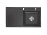 SYSTEMCERAM Einbauspüle Mera 90 F Be. Re. Schiefer 85 inkl. Excenterbetätigung, für 50 cm Schrankbreite, Spüle zum flächenbündigen Einbau, inkl. 4 x Eckradien R 10 Auflage Becken rechts 55740285