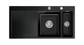 SYSTEMCERAM Einbauspüle Mera 100 F Be. Re. Nero 68 inkl. Excenterbetätigung, für 60 cm Schrankbreite, Spüle zum flächenbündigen Einbau, inkl. 4 x Eckradien R 10 Auflage Becken rechts 55760268