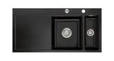 SYSTEMCERAM Einbauspüle Mera 100 F Be. Re. Nigra 87 inkl. Excenterbetätigung, für 60 cm Schrankbreite, Spüle zum flächenbündigen Einbau, inkl. 4 x Eckradien R 10 Auflage Becken rechts 55760287