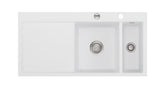 SYSTEMCERAM Einbauspüle Mera 100 F Be. Re. Satin 20 inkl. Excenterbetätigung, für 60 cm Schrankbreite, Spüle zum flächenbündigen Einbau, inkl. 4 x Eckradien R 10 Auflage Becken rechts 55760220