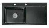 SYSTEMCERAM Einbauspüle Mera 100 SL Be. Li. Nero 68 inkl. Excenterbetätigung, für 60 cm Schrankbreite, Einbauspüle Auflage Becken links 50650268