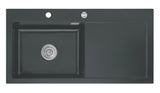 SYSTEMCERAM Einbauspüle Mera 100 SL/F Be. Li. Schiefer 85 inkl. Excenterbetätigung, für 60 cm Schrankbreite, Spüle zum flächenbündigen Einbau, inkl. 4 x Eckradien R 10 Auflage Becken links 55650285