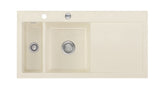 SYSTEMCERAM Einbauspüle Mera 100 F Be. Li. Magnolie 10 inkl. Excenterbetätigung, für 60 cm Schrankbreite, Spüle zum flächenbündigen Einbau, inkl. 4 x Eckradien R 10 Auflage Becken links 55770210