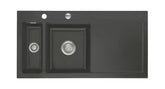 SYSTEMCERAM Einbauspüle Mera 100 F Be. Li. Schiefer 85 inkl. Excenterbetätigung, für 60 cm Schrankbreite, Spüle zum flächenbündigen Einbau, inkl. 4 x Eckradien R 10 Auflage Becken links 55770285