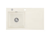 SYSTEMCERAM Einbauspüle Mera 90 F Be. Li. Magnolie 10 inkl. Excenterbetätigung, für 50 cm Schrankbreite, Spüle zum flächenbündigen Einbau, inkl. 4 x Eckradien R 10 Auflage Becken links 55750210