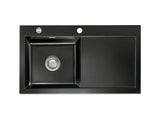 SYSTEMCERAM Einbauspüle Mera 90 Be. Li. Nero 68 inkl. Handbetätigung, für 50 cm Schrankbreite, Einbauspüle Auflage Becken links 50750168