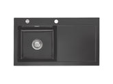 SYSTEMCERAM Einbauspüle Mera 90 F Be. Li. Schiefer 85 inkl. Excenterbetätigung, für 50 cm Schrankbreite, Spüle zum flächenbündigen Einbau, inkl. 4 x Eckradien R 10 Auflage Becken links 55750285