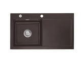 SYSTEMCERAM Einbauspüle Mera 90 F Be. Li. Siena 65 inkl. Handbetätigung, für 50 cm Schrankbreite, Spüle zum flächenbündigen Einbau, inkl. 4 x Eckradien R 10 Auflage Becken links 55750165