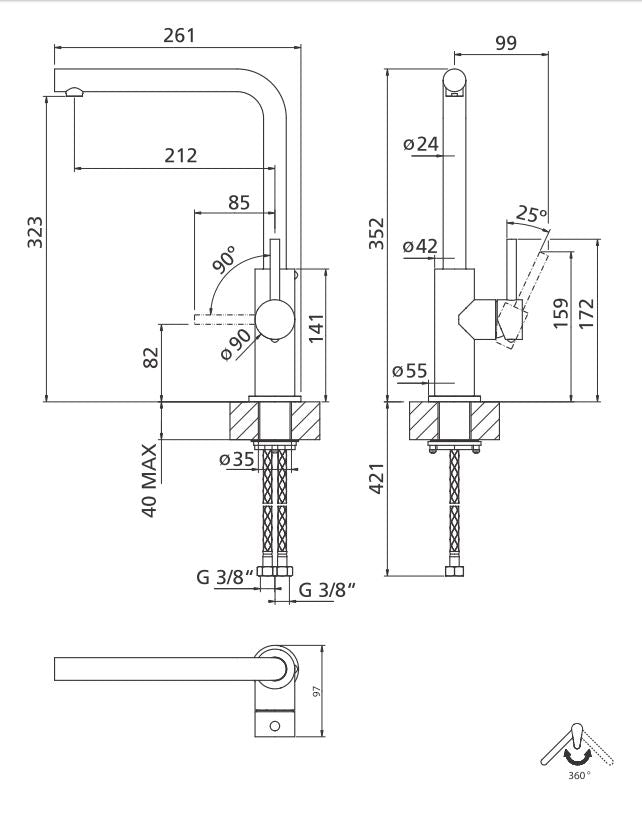 SYSTEMCERAM Armatur Skiva Edelstahl massiv,   10040