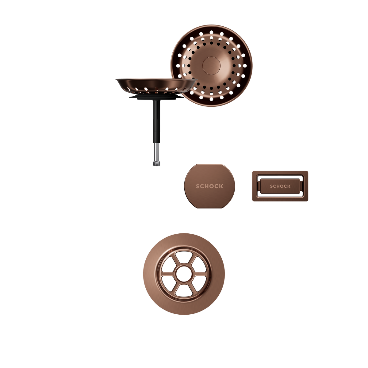 SCHOCK Sichtteile in Copper brushed zu Ablaufgarnitur mit Drehexcenter Copper brushed 400051COB
