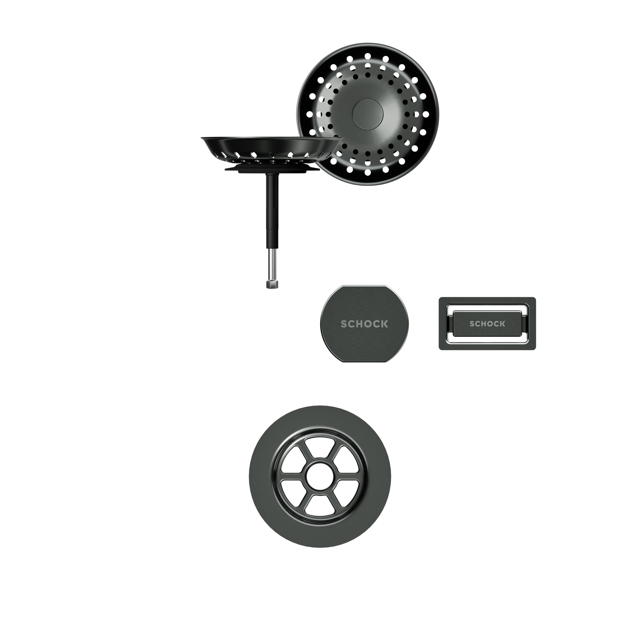SCHOCK Sichtteile in Gunmetal brushed zu Ablaufgarnitur mit Drehexcenter Gunmetal brushed 400051GUB