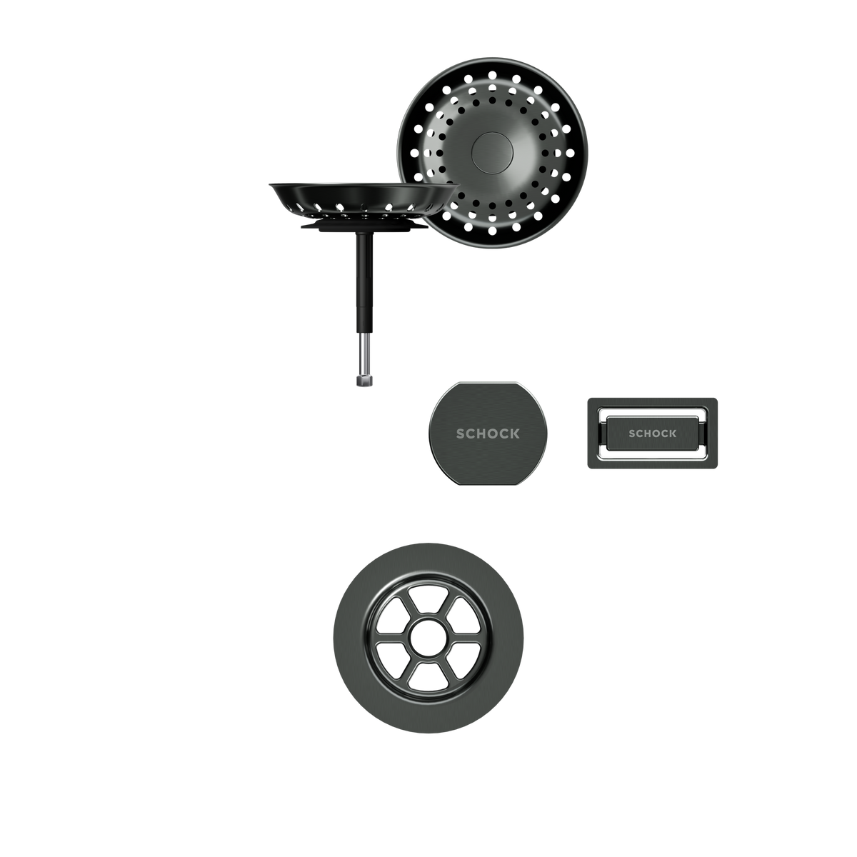 SCHOCK Sichtteile in Gunmetal brushed zu Ablaufgarnitur mit Drehexcenter Gunmetal brushed 400051GUB