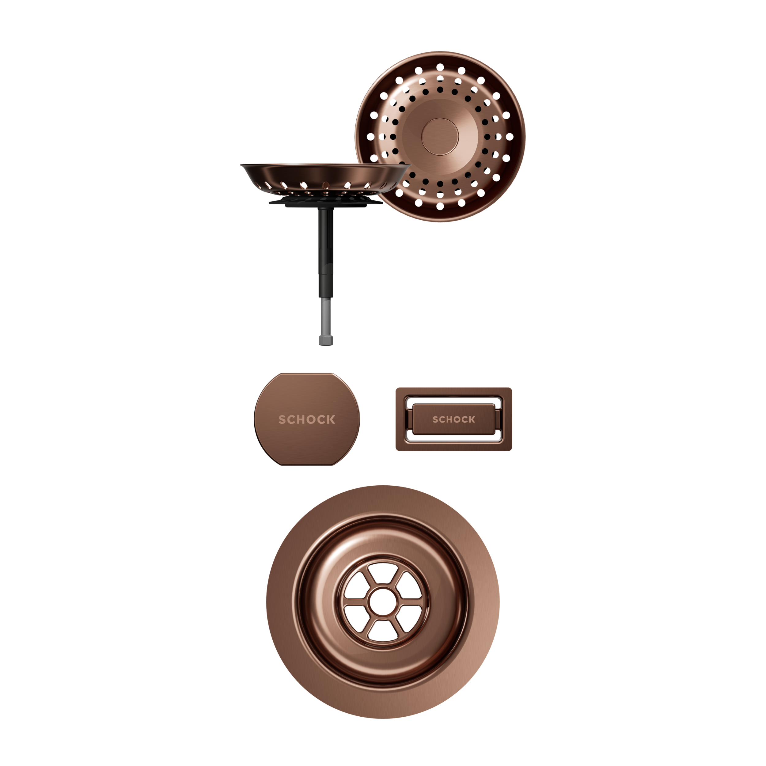 SCHOCK Sichtteile in Copper brushed zu Ablaufgarnitur mit Drehexcenter Copper brushed 400055COB