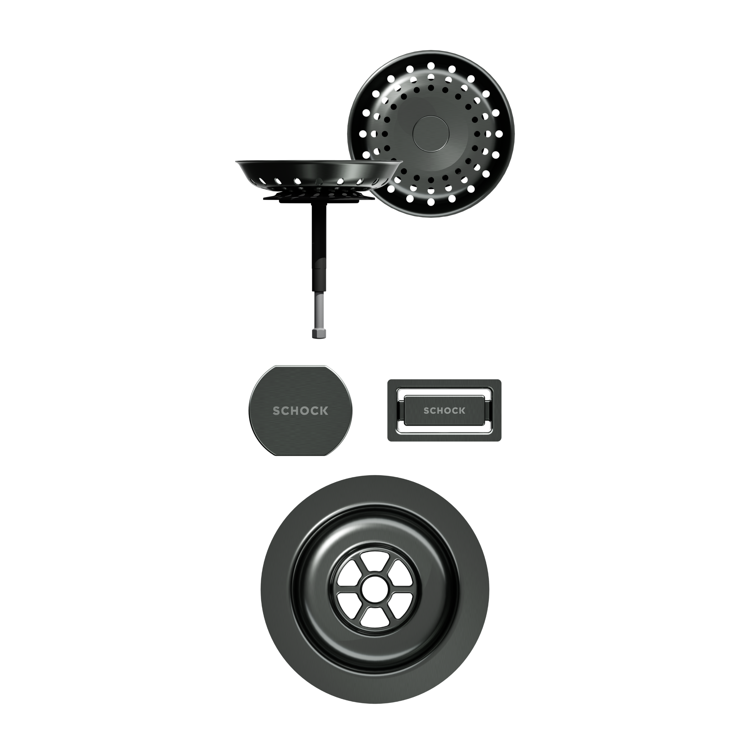 SCHOCK Sichtteile in Gunmetal brushed zu Ablaufgarnitur mit Drehexcenter Gunmetal brushed 400055GUB