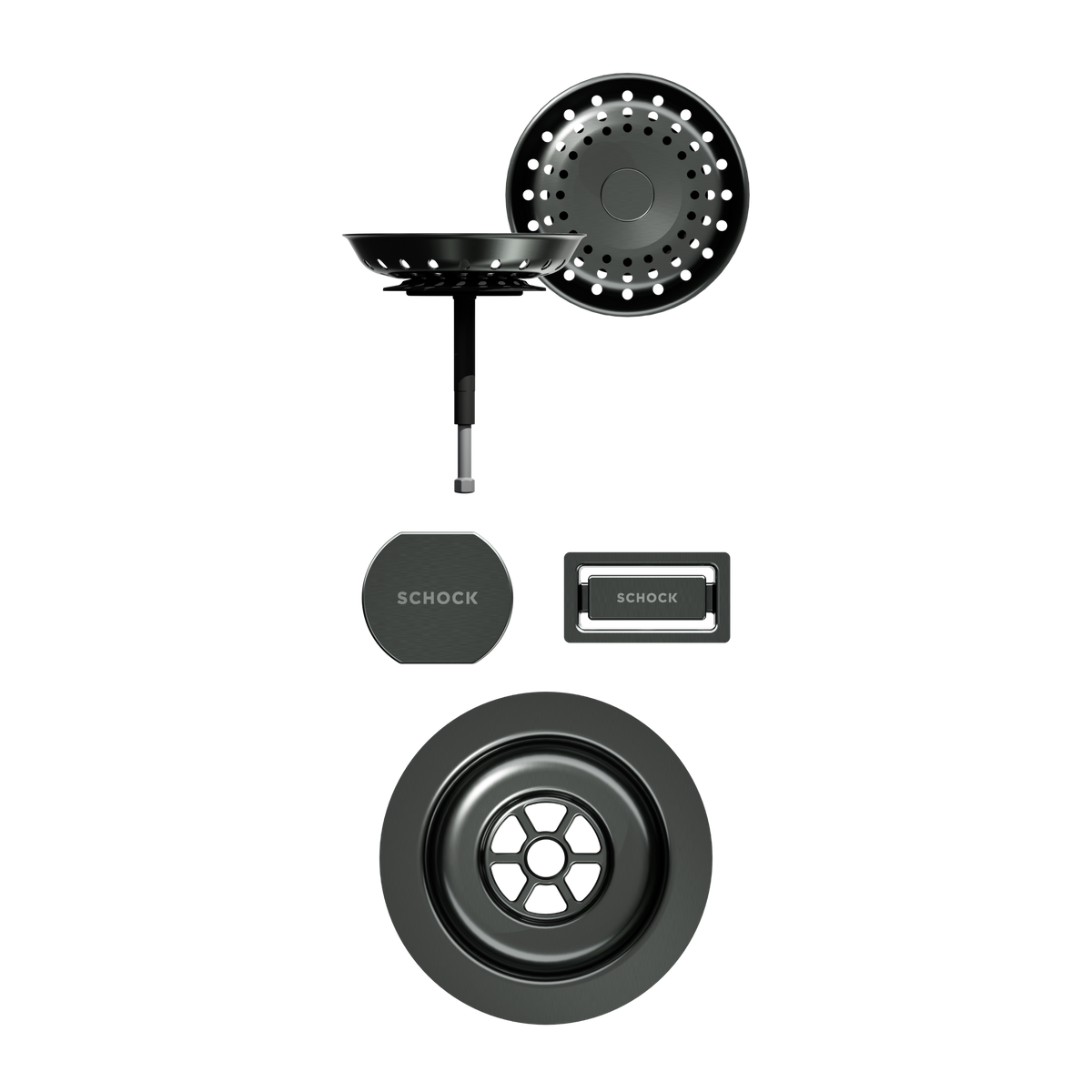 SCHOCK Sichtteile in Gunmetal brushed zu Ablaufgarnitur mit Drehexcenter Gunmetal brushed 400055GUB