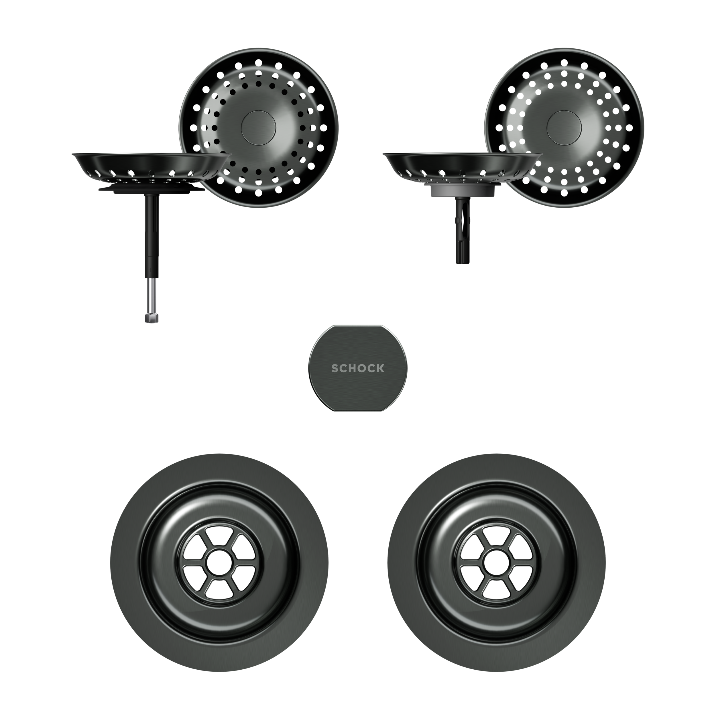 SCHOCK Sichtteile in Gunmetal brushed zu Ablaufgarnitur mit Drehexcenter Gunmetal brushed 400059GUB