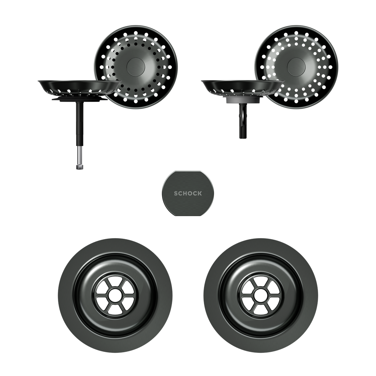 SCHOCK Sichtteile in Gunmetal brushed zu Ablaufgarnitur mit Drehexcenter Gunmetal brushed 400059GUB