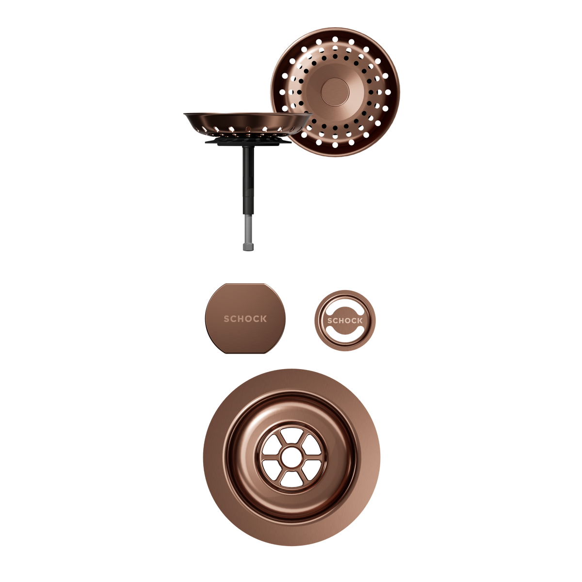 SCHOCK Sichtteile in Copper brushed zu Ablaufgarnitur mit Drehexcenter Copper brushed 400061COB