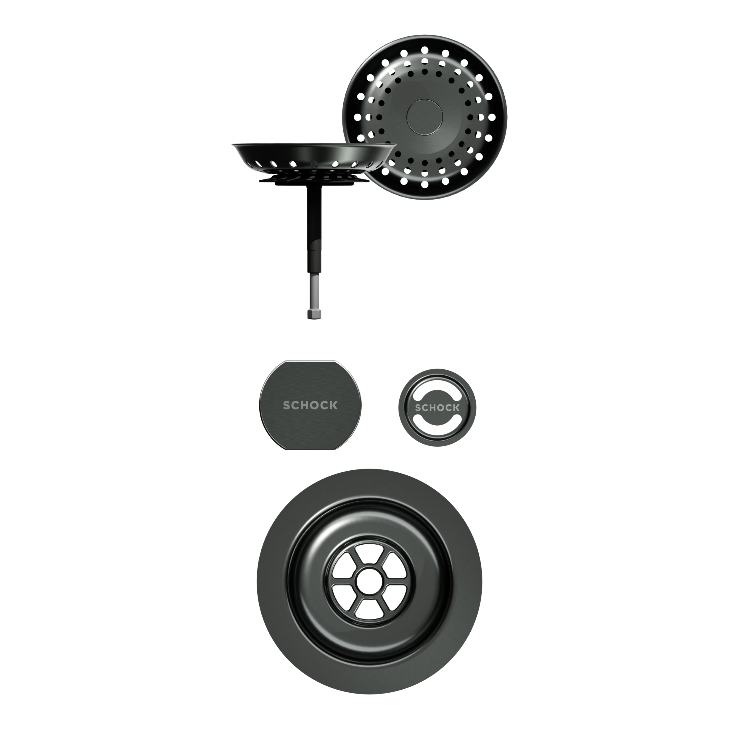 SCHOCK Sichtteile in Gunmetal brushed zu Ablaufgarnitur mit Drehexcenter Gunmetal brushed 400061GUB