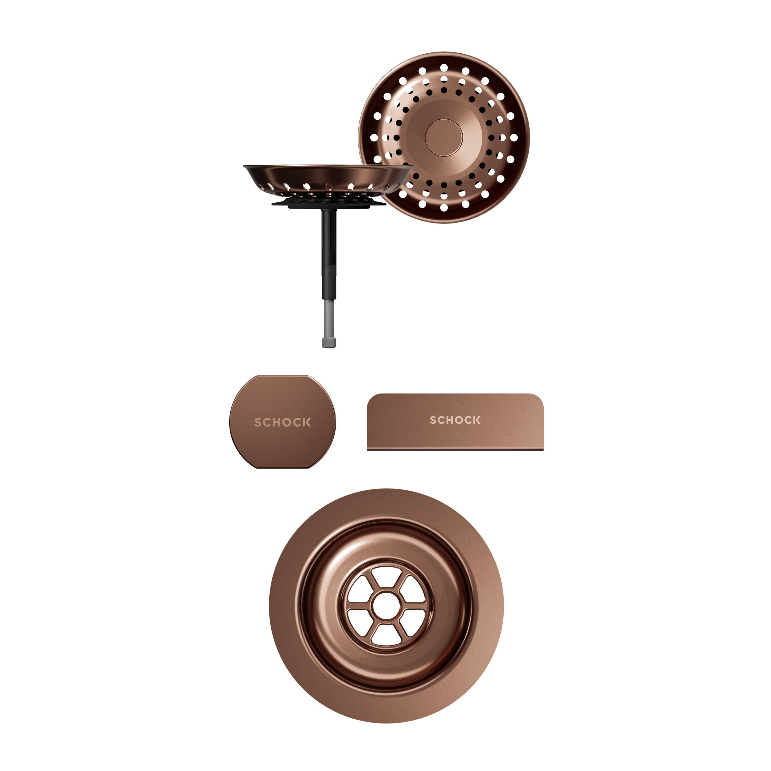 SCHOCK Sichtteile in Copper brushed zu Ablaufgarnitur mit Drehexcenter Copper brushed 400065COB