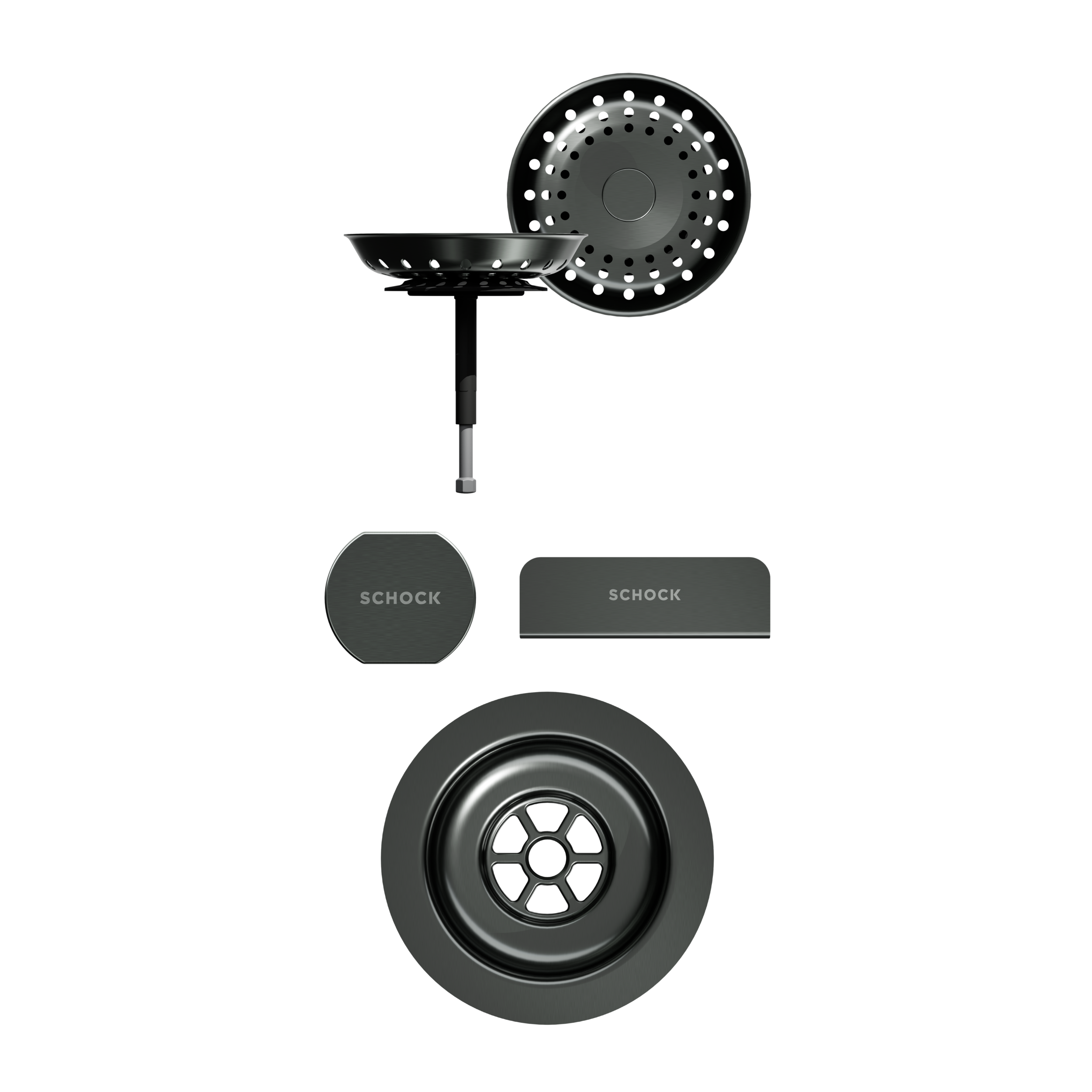 SCHOCK Sichtteile in Gunmetal brushed zu Ablaufgarnitur mit Drehexcenter Gunmetal brushed 400065GUB