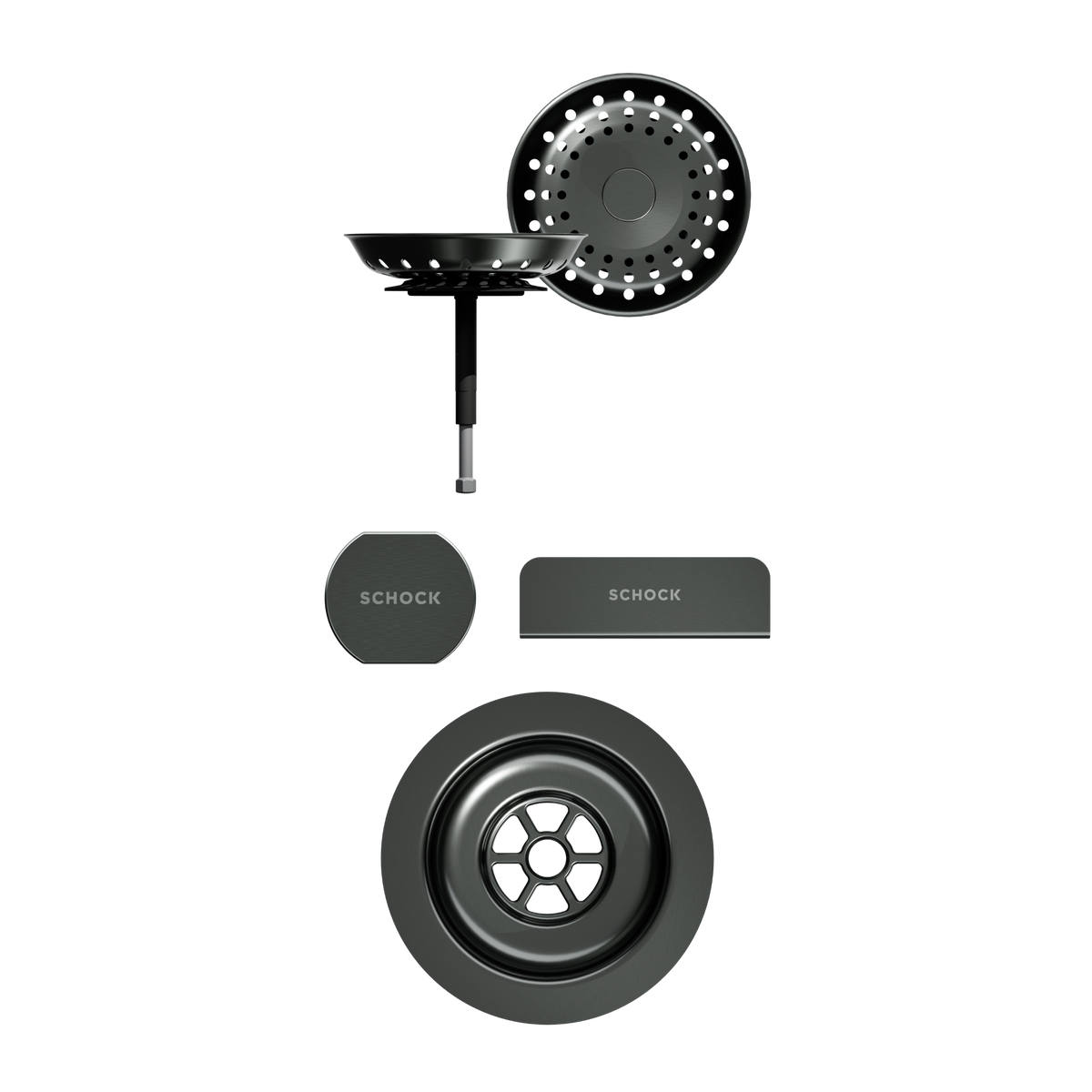 SCHOCK Sichtteile in Gunmetal brushed zu Ablaufgarnitur mit Drehexcenter Gunmetal brushed 400065GUB
