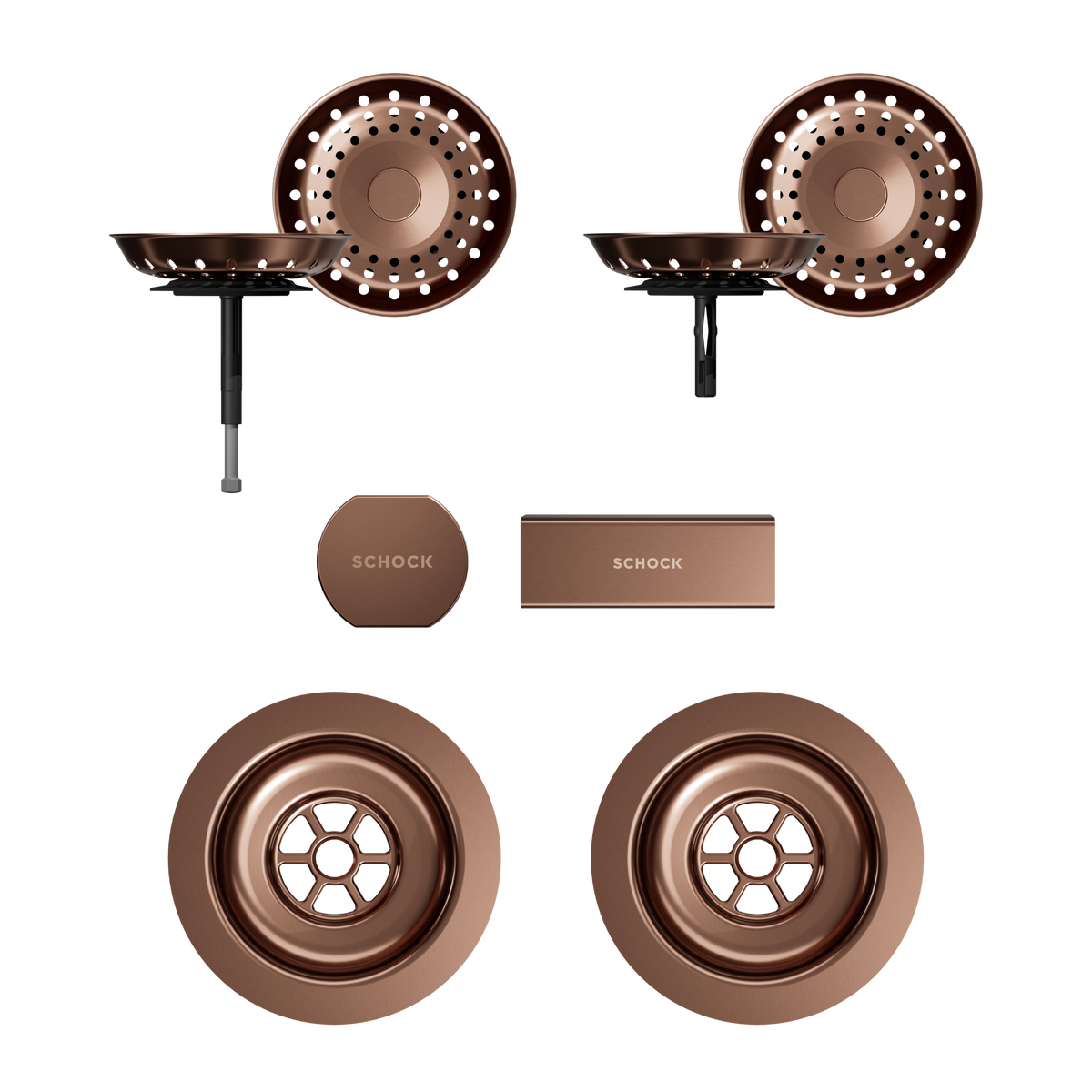 SCHOCK Sichtteile in Copper brushed zu Ablaufgarnitur mit Drehexcenter Copper brushed 400067COB