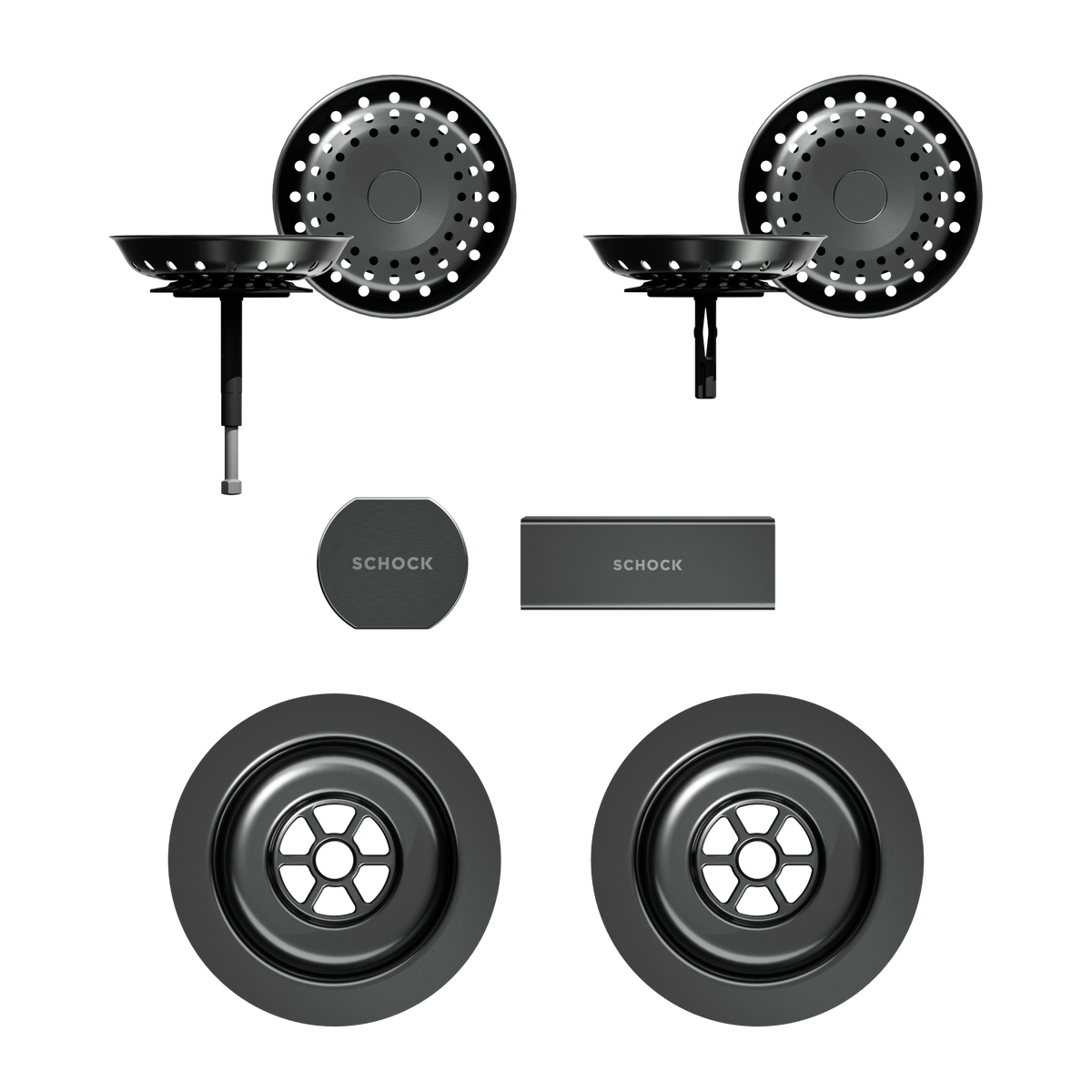 SCHOCK Sichtteile in Gunmetal brushed zu Ablaufgarnitur mit Drehexcenter Gunmetal brushed 400067GUB