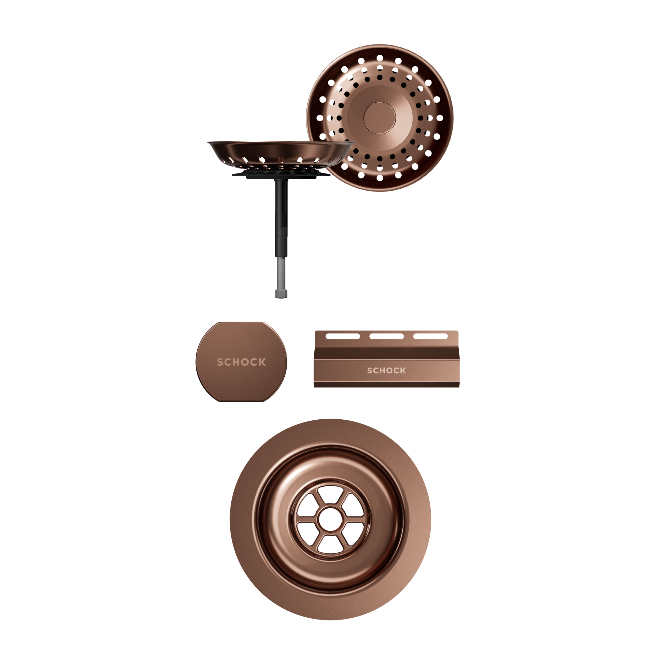 SCHOCK Sichtteile in Copper brushed zu Ablaufgarnitur mit Drehexcenter Copper brushed 400069COB
