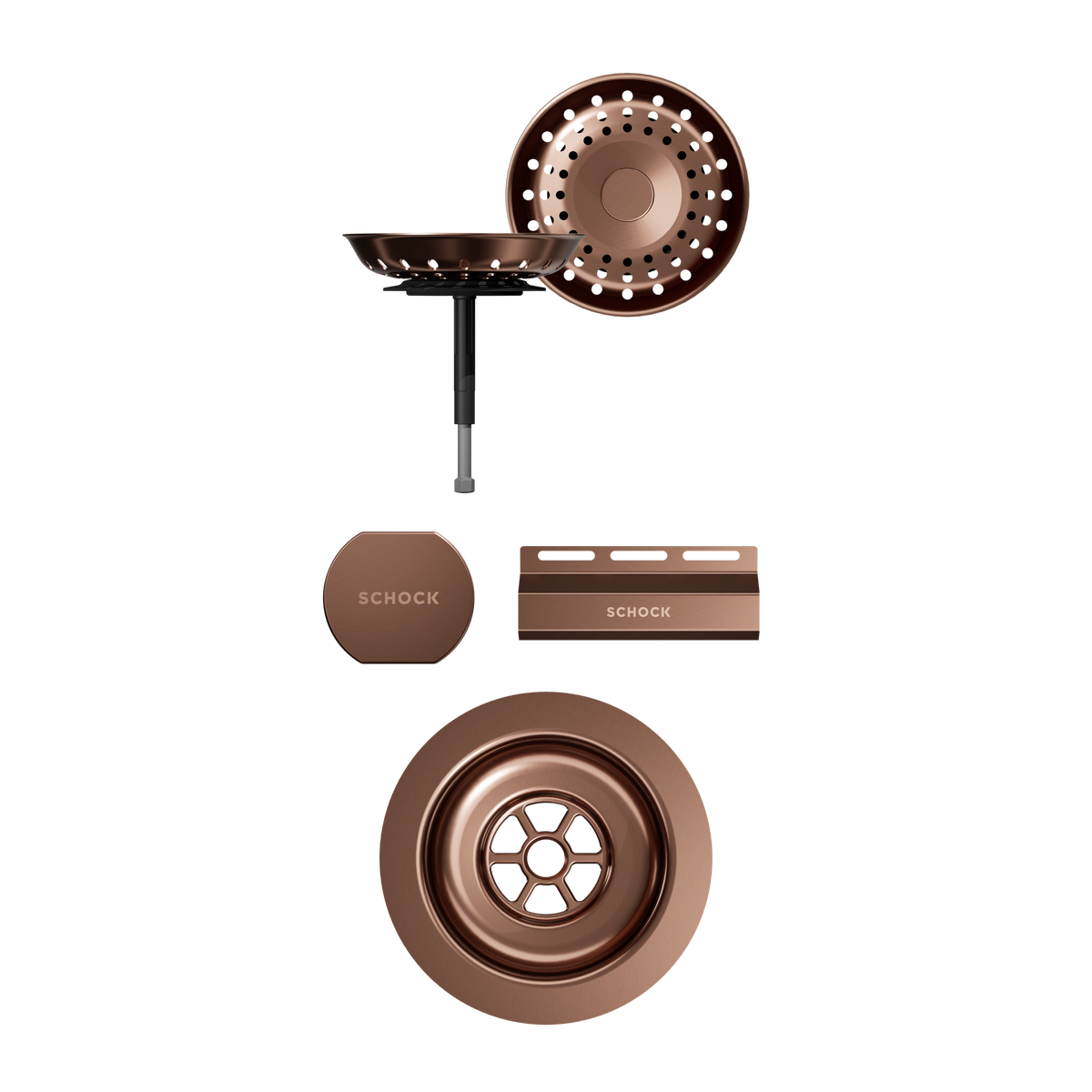 SCHOCK Sichtteile in Copper brushed zu Ablaufgarnitur mit Drehexcenter Copper brushed 400069COB