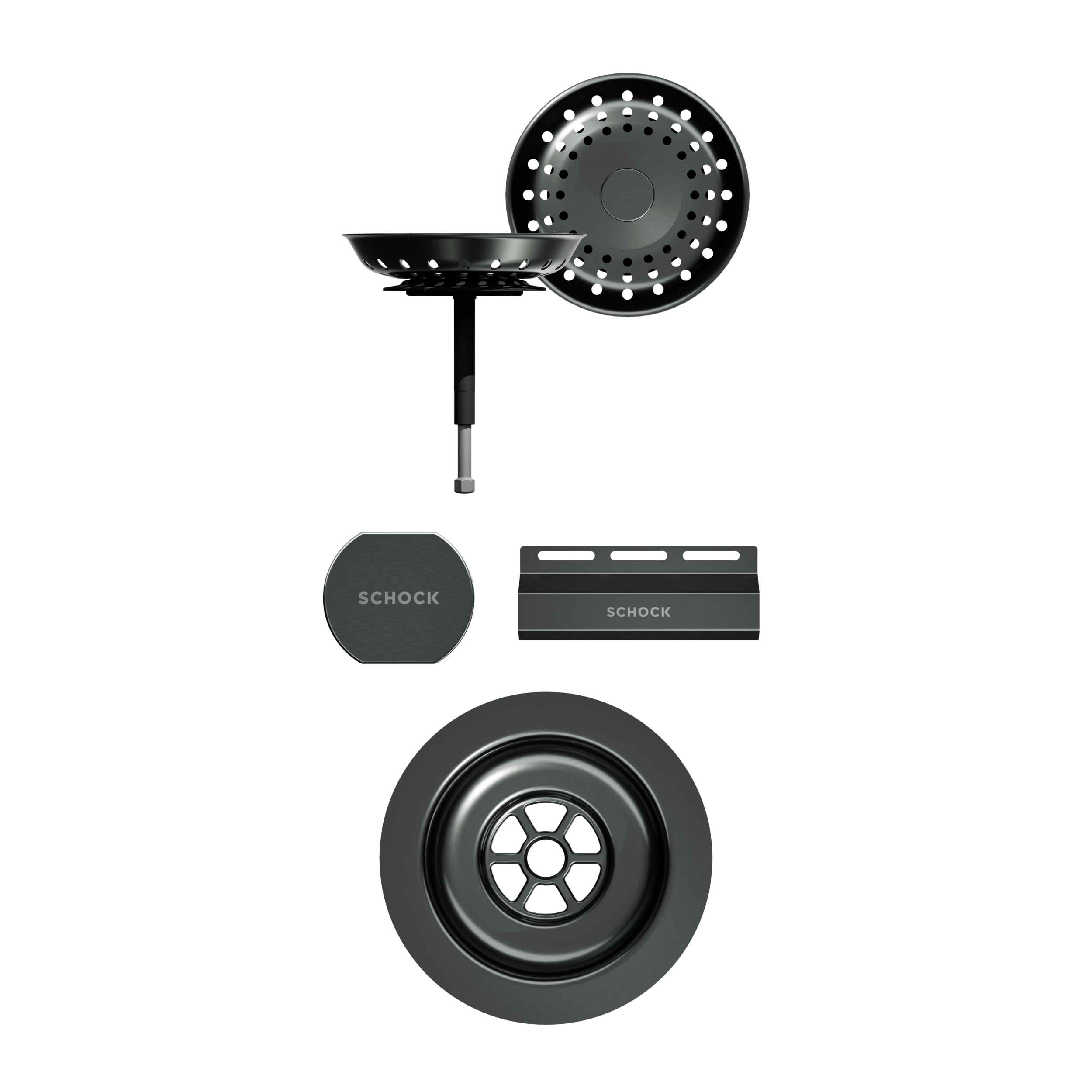SCHOCK Sichtteile in Gunmetal brushed zu Ablaufgarnitur mit Drehexcenter Gunmetal brushed 400069GUB