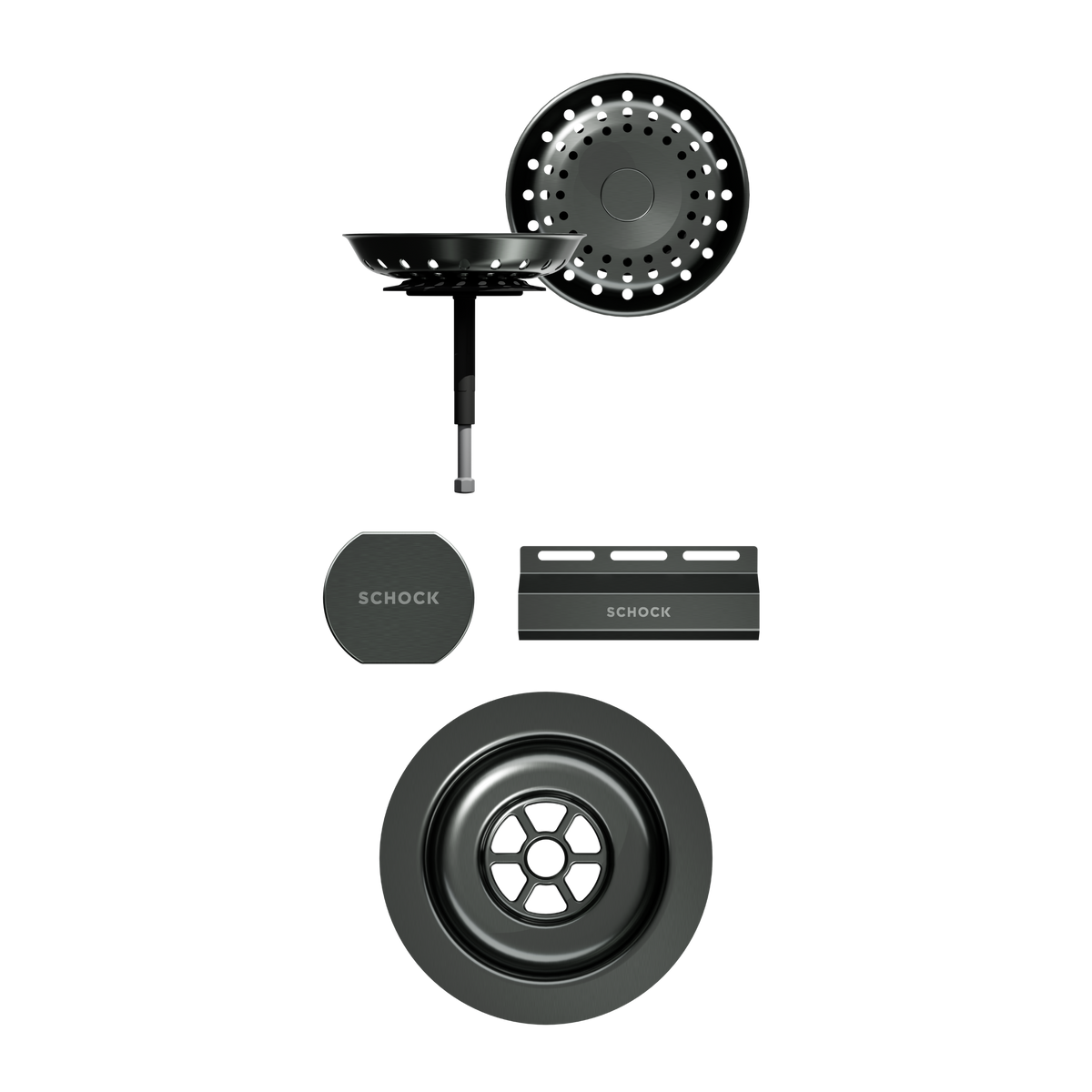 SCHOCK Sichtteile in Gunmetal brushed zu Ablaufgarnitur mit Drehexcenter Gunmetal brushed 400069GUB